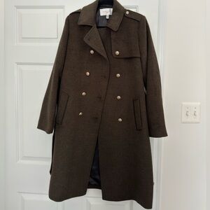 Gianni Feraud Green boxy fit military overcoat with black trims
